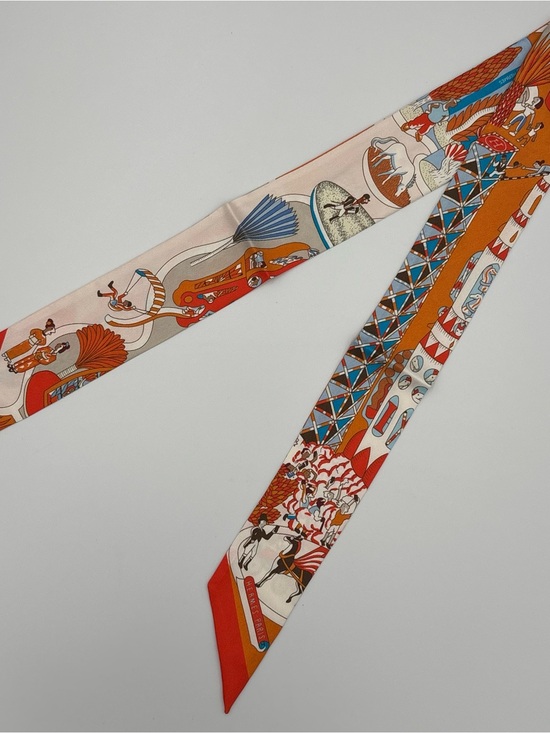 Hermes Accessories - Hermes Splash Park Twilly Scarf Orange White Blue Multicolor Skinny Ribbon Wrap